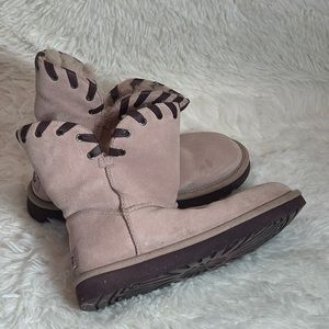 UGG Cream Ankle Boots with Brown Trim